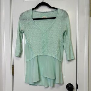 NWOT Meadow Rue from Anthropologie Asymmetrical Green Tunic with 3/4 Sleeves